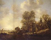 REMBRANDT Harmenszoon van Rijn View of a Town on a River oil painting artist